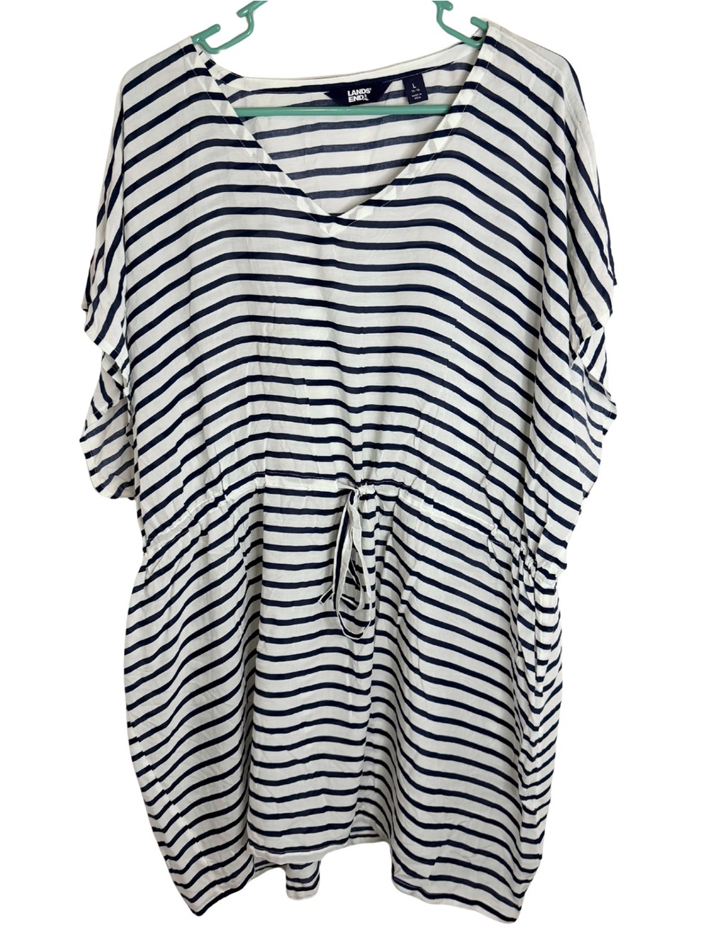 3/$20 Lands' End Navy Blue & White Striped Women's Swim Coverup Size Large